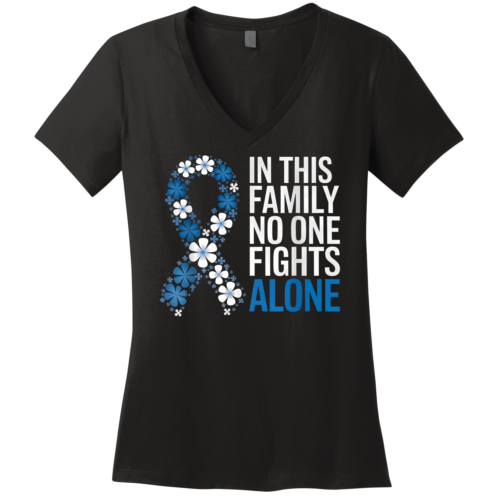 Colorectal Cancer Colon Cancer Blue Ribbon Family Support Women's V-Neck T-Shirt