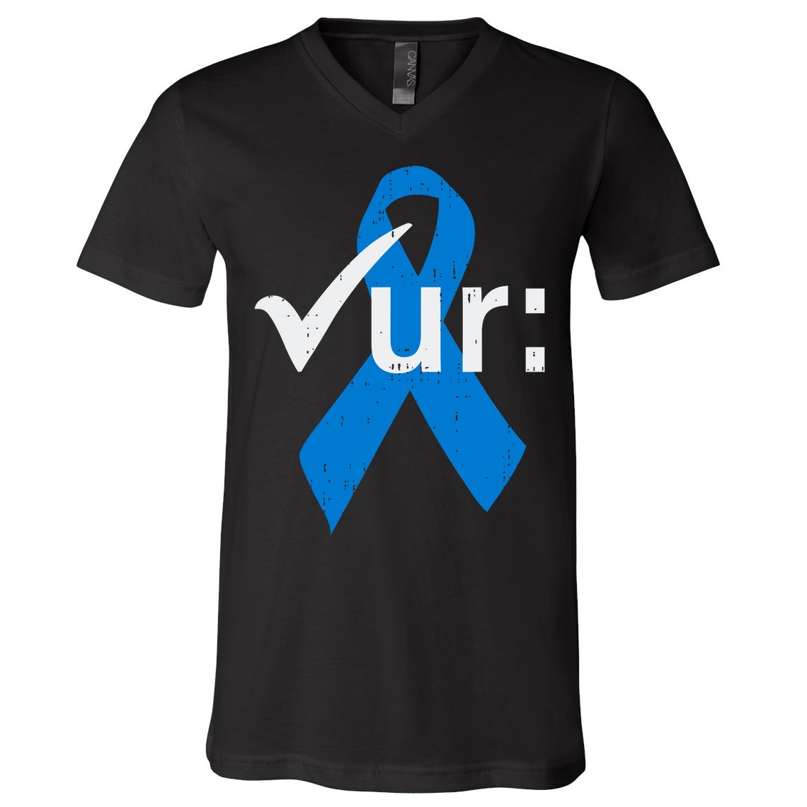 Colorectal Colon Cancer Awareness Blue Ribbon Colonoscopy  V-Neck T-Shirt