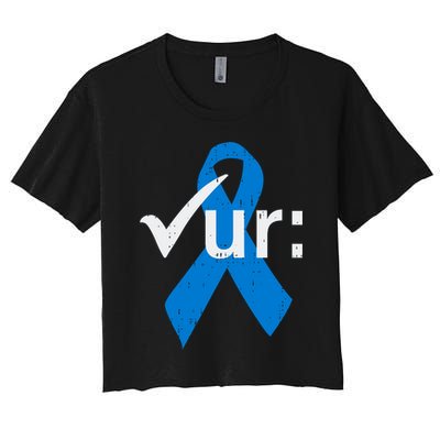 Colorectal Colon Cancer Awareness Blue Ribbon Colonoscopy  Crop Top
