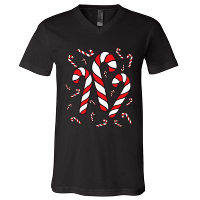 Candy Cane Crew Merry And Bright Red And White Candy Costume V-Neck T-Shirt