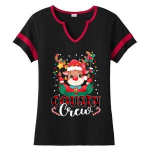 Cousin Crew Christmas Reindeer Santa Lights Red Plaid Xmas Gift Ladies Halftime Notch Neck Tee