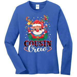 Cousin Crew Christmas Reindeer Santa Lights Red Plaid Xmas Gift Ladies Long Sleeve Shirt