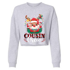 Cousin Crew Christmas Reindeer Santa Lights Red Plaid Xmas Gift Cropped Pullover Crew