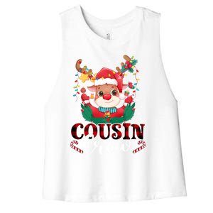 Cousin Crew Christmas Reindeer Santa Lights Red Plaid Xmas Gift Women's Racerback Cropped Tank