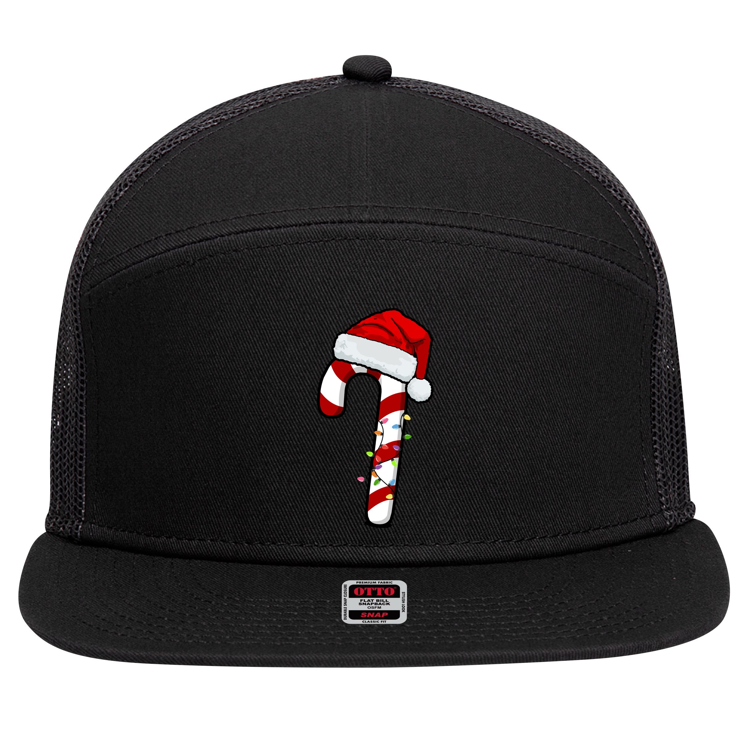 Christmas Candy Cane Holiday 7 Panel Mesh Trucker Snapback Hat