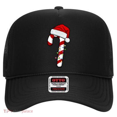 Christmas Candy Cane Holiday High Crown Mesh Back Trucker Hat