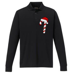 Christmas Candy Cane Holiday Performance Long Sleeve Polo