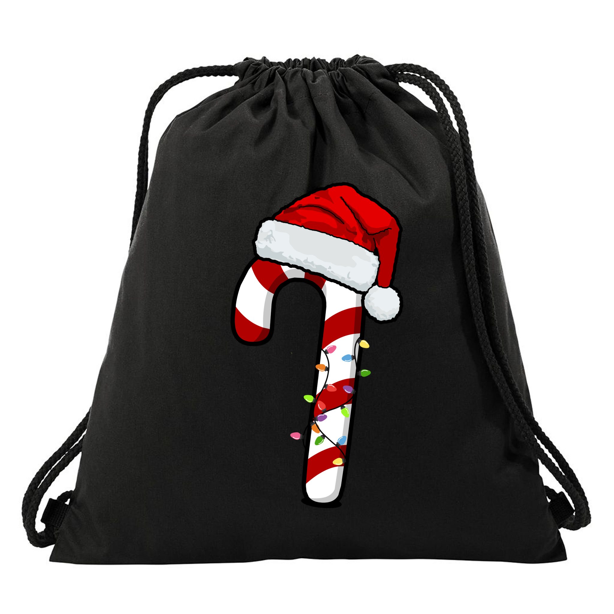 Christmas Candy Cane Holiday Drawstring Bag