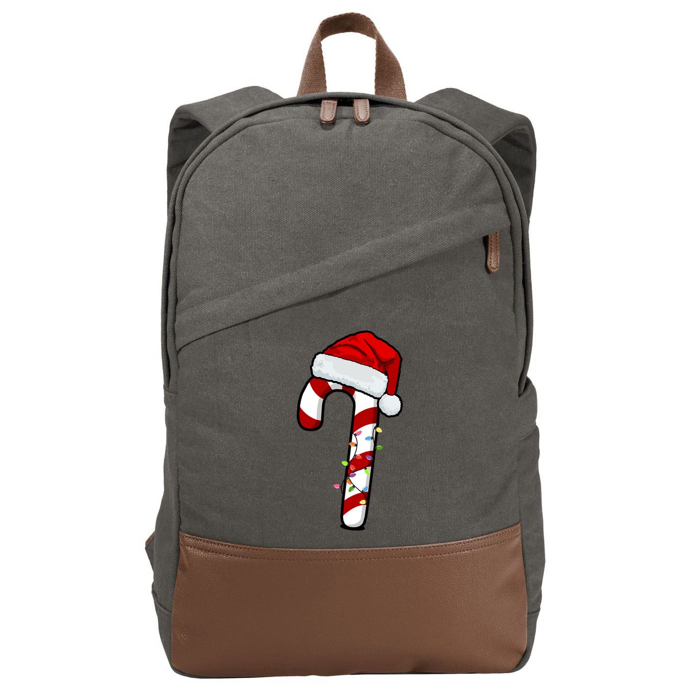 Christmas Candy Cane Holiday Cotton Canvas Backpack