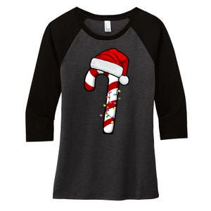 Christmas Candy Cane Holiday Women's Tri-Blend 3/4-Sleeve Raglan Shirt