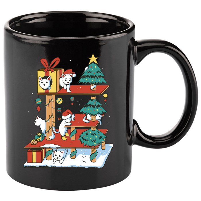 Cathouse Christmas Cat Tree 11oz C Handle Ceramic Mug