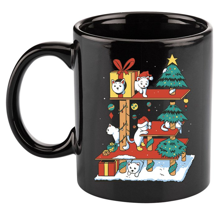 Cathouse Christmas Cat Tree 11oz C Handle Ceramic Mug