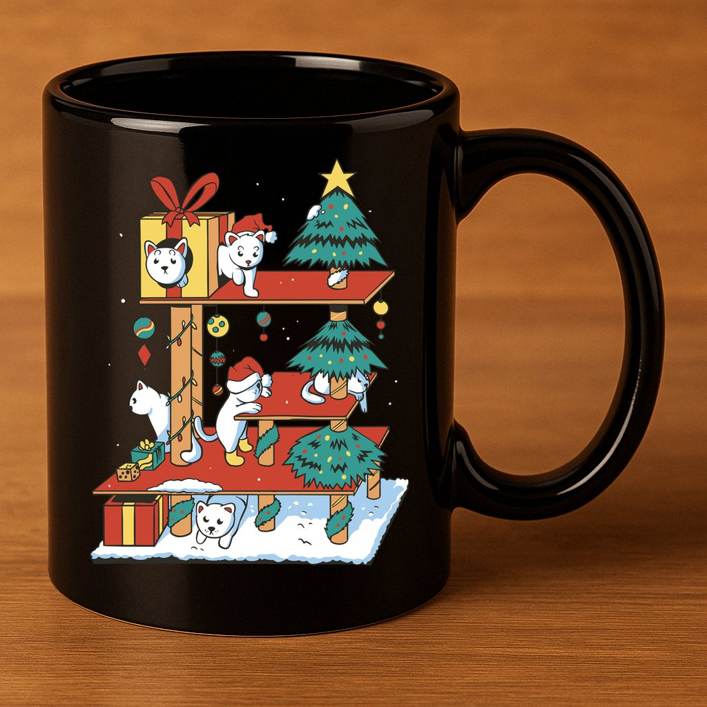 Cathouse Christmas Cat Tree 11oz C Handle Ceramic Mug
