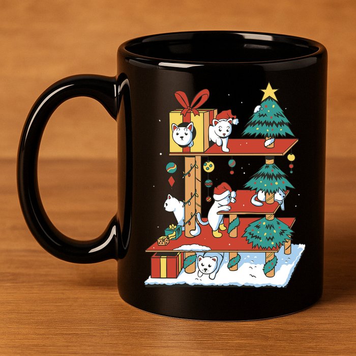 Cathouse Christmas Cat Tree 11oz C Handle Ceramic Mug