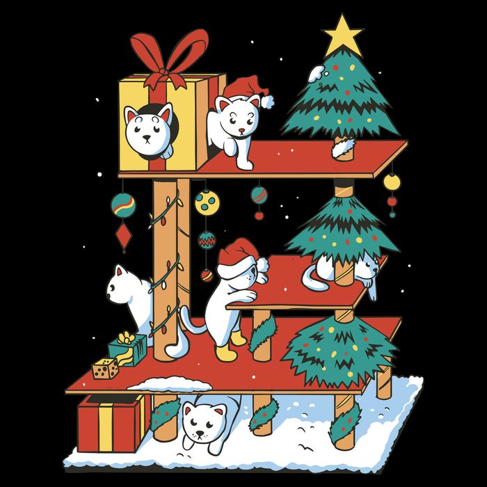 Cathouse Christmas Cat Tree Youth Performance Sprint T-Shirt