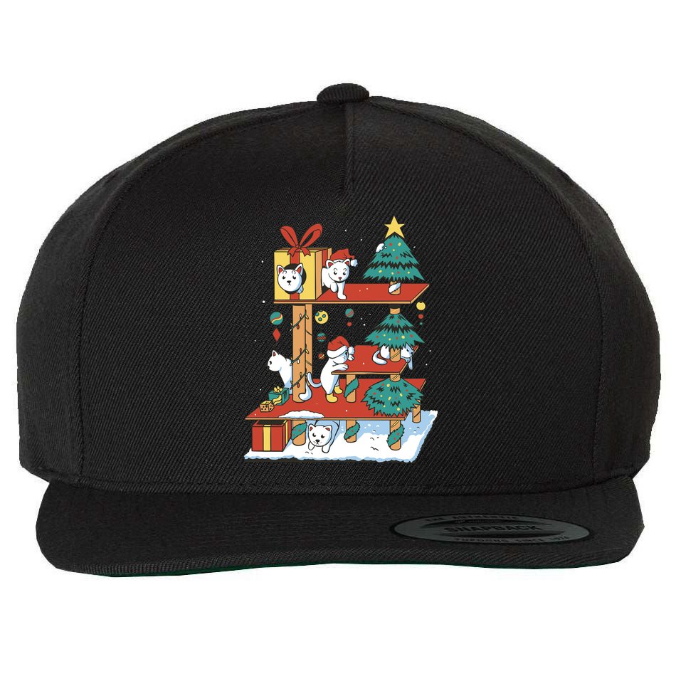 Cathouse Christmas Cat Tree Wool Snapback Cap