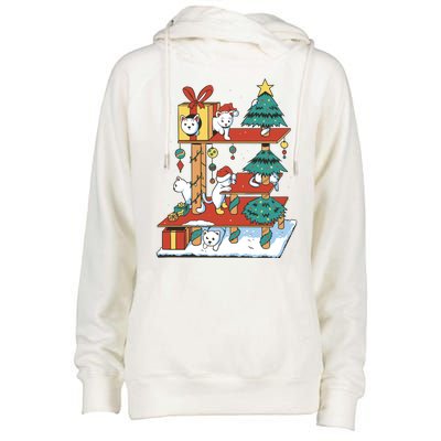 Cathouse Christmas Cat Tree Womens Funnel Neck Pullover Hood