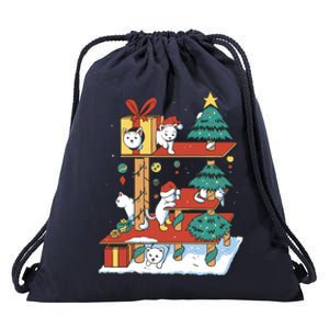 Cathouse Christmas Cat Tree Drawstring Bag