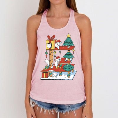 Cathouse Christmas Cat Tree Women's Knotted Racerback Tank