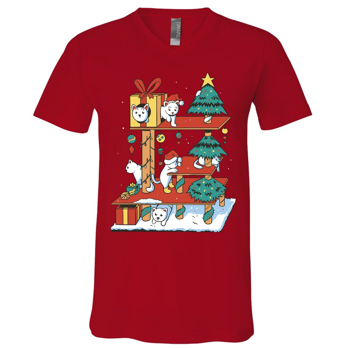 Cathouse Christmas Cat Tree V-Neck T-Shirt