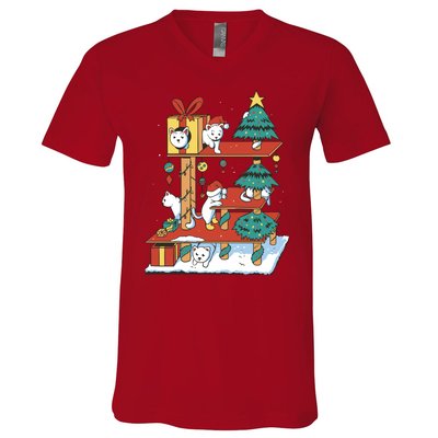 Cathouse Christmas Cat Tree V-Neck T-Shirt