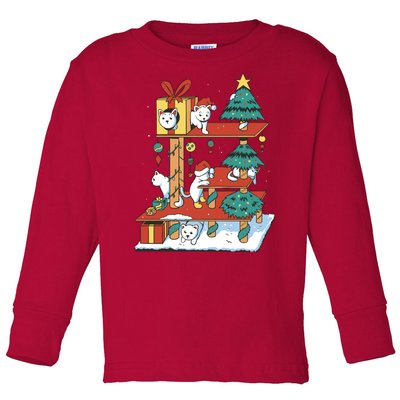 Cathouse Christmas Cat Tree Toddler Long Sleeve Shirt