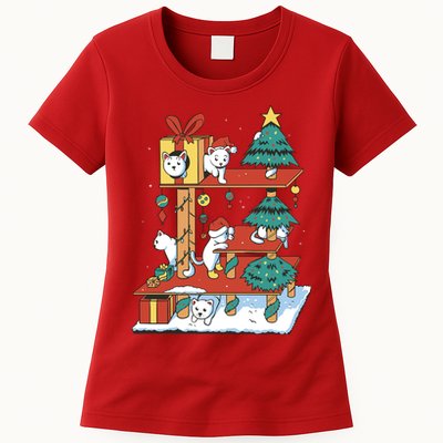 Cathouse Christmas Cat Tree Womens T-Shirt
