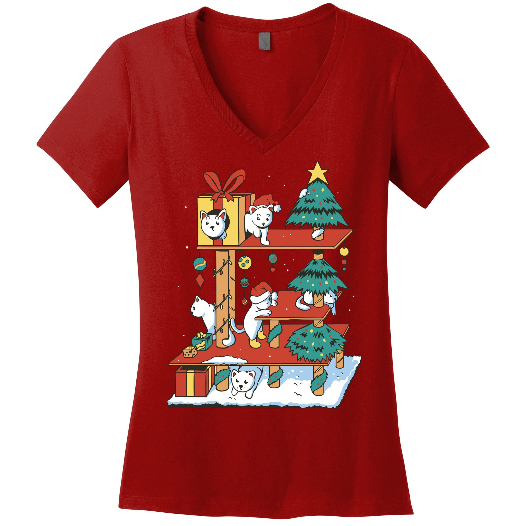 Cathouse Christmas Cat Tree Women's V-Neck T-Shirt