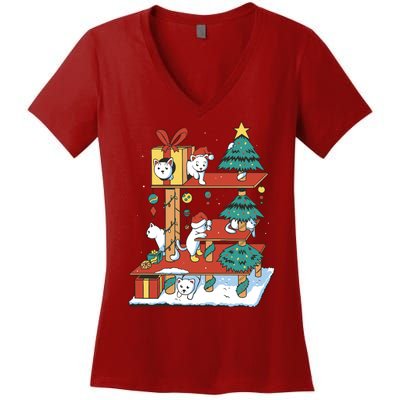 Cathouse Christmas Cat Tree Women's V-Neck T-Shirt