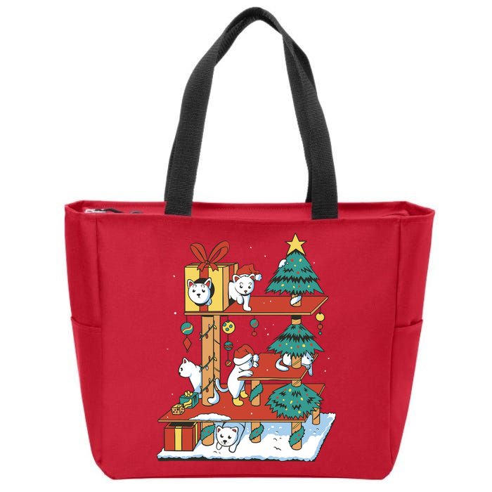Cathouse Christmas Cat Tree Zip Tote Bag