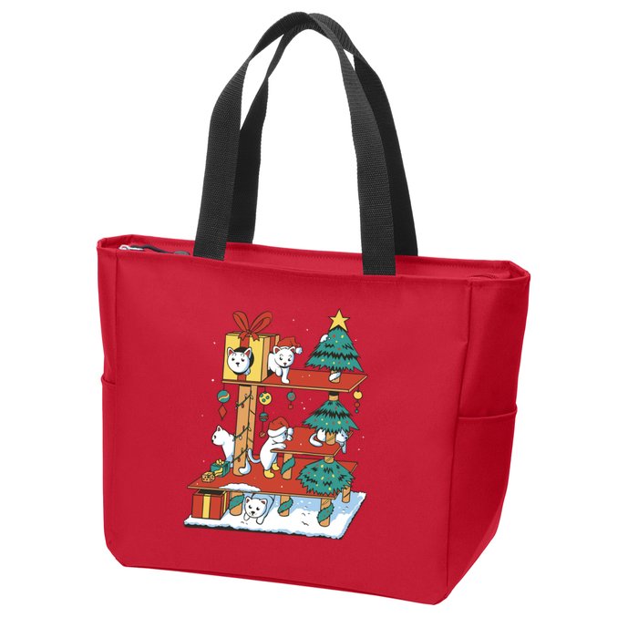 Cathouse Christmas Cat Tree Zip Tote Bag
