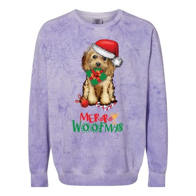 Christmas Cockapoo Cavapoo Doodle Santa Merry Woofmas Gift Colorblast Crewneck Sweatshirt