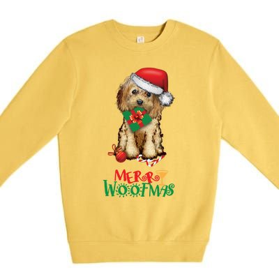 Christmas Cockapoo Cavapoo Doodle Santa Merry Woofmas Gift Premium Crewneck Sweatshirt