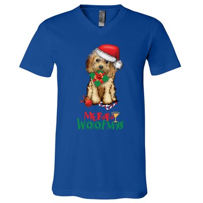 Christmas Cockapoo Cavapoo Doodle Santa Merry Woofmas Gift V-Neck T-Shirt