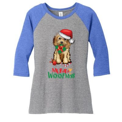 Christmas Cockapoo Cavapoo Doodle Santa Merry Woofmas Gift Women's Tri-Blend 3/4-Sleeve Raglan Shirt