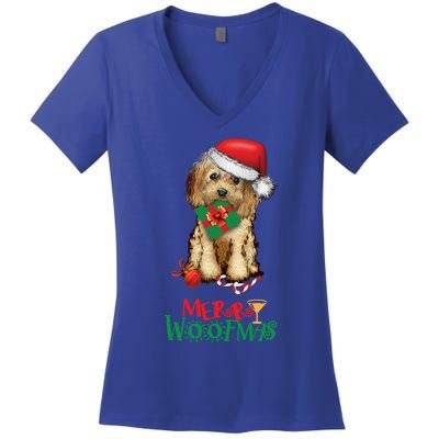 Christmas Cockapoo Cavapoo Doodle Santa Merry Woofmas Gift Women's V-Neck T-Shirt