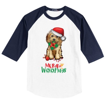 Christmas Cockapoo Cavapoo Doodle Santa Merry Woofmas Gift Baseball Sleeve Shirt