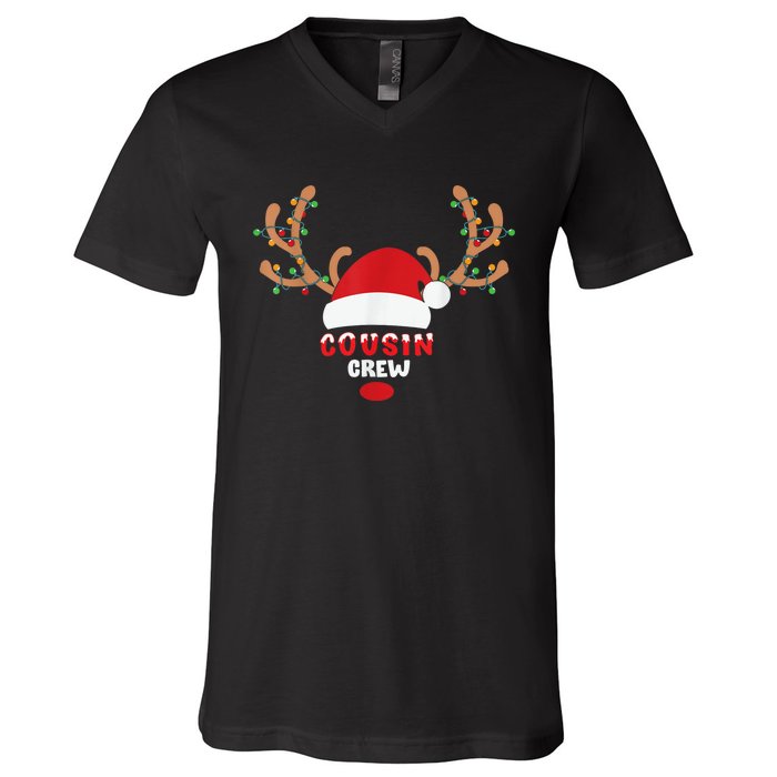 Cousin Crew Christmas Reindeer Santa Hat Matching Pajama V-Neck T-Shirt