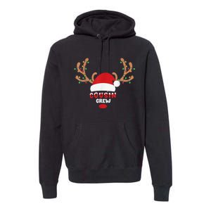 Cousin Crew Christmas Reindeer Santa Hat Matching Pajama Premium Hoodie