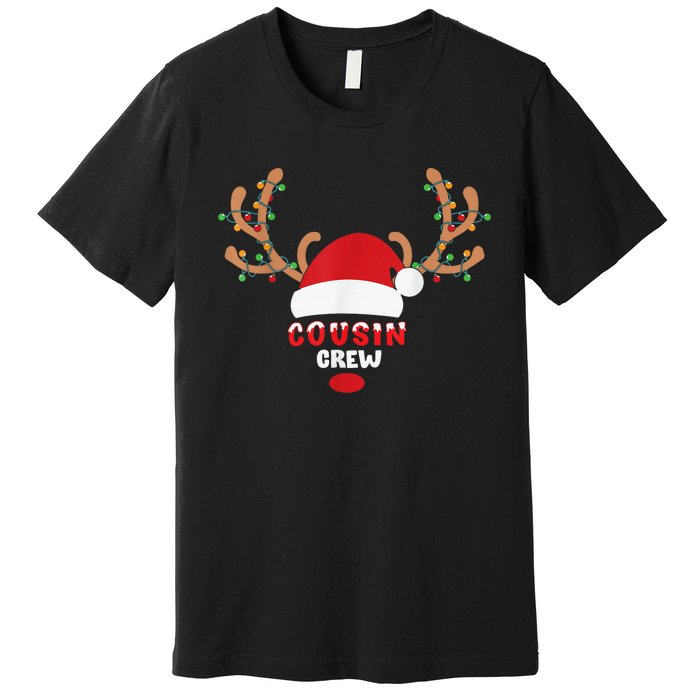 Cousin Crew Christmas Reindeer Santa Hat Matching Pajama Premium T-Shirt