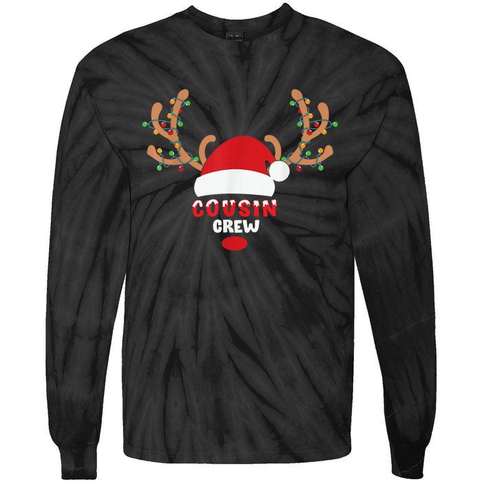 Cousin Crew Christmas Reindeer Santa Hat Matching Pajama Tie-Dye Long Sleeve Shirt