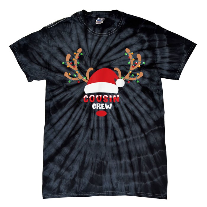 Cousin Crew Christmas Reindeer Santa Hat Matching Pajama Tie-Dye T-Shirt