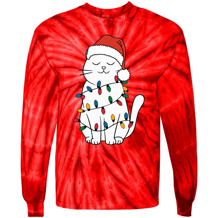 Cute Cat Christmascat Lover Gift For Christmas Tie-Dye Long Sleeve Shirt