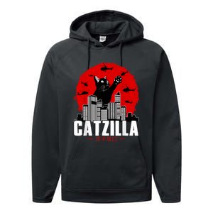 Catzilla Cute Cat Stuff For Cat Lover Cat Mom Cat Dad Performance Fleece Hoodie