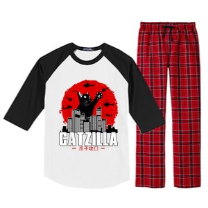 Catzilla Cute Cat Stuff For Cat Lover Cat Mom Cat Dad Raglan Sleeve Pajama Set