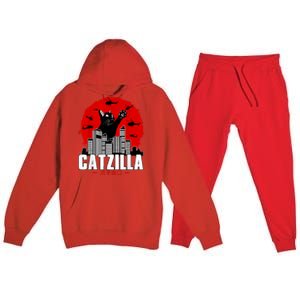 Catzilla Cute Cat Stuff For Cat Lover Cat Mom Cat Dad Premium Hooded Sweatsuit Set