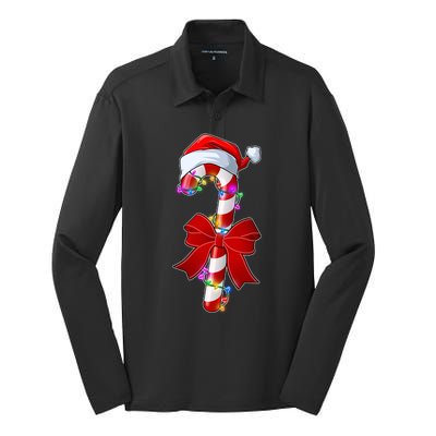 Cute Christmas Candy Cane Silk Touch Performance Long Sleeve Polo