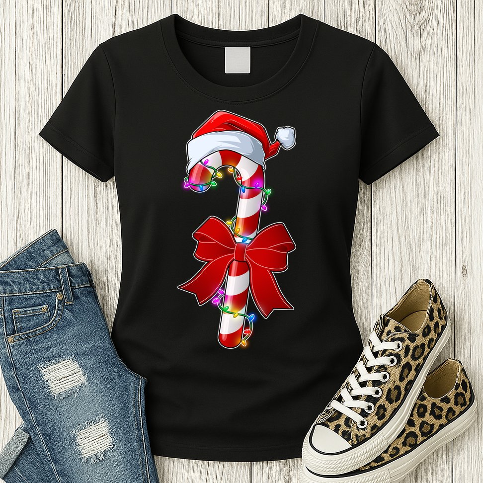 Cute Christmas Candy Cane Womens T-Shirt