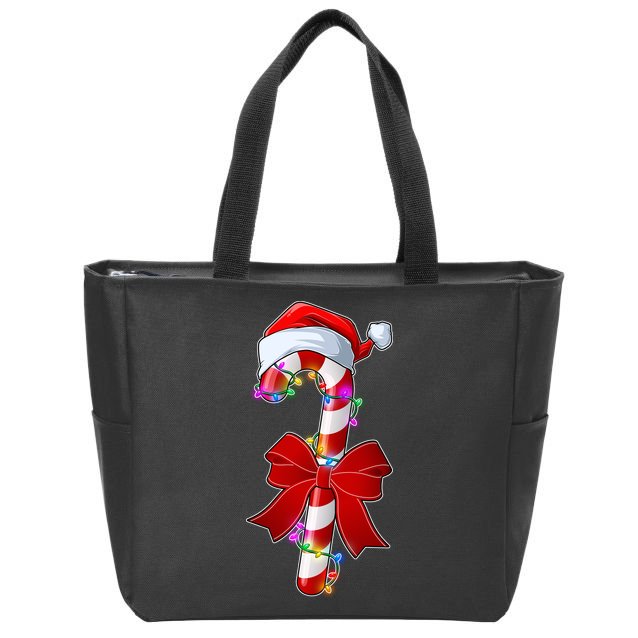 Cute Christmas Candy Cane Zip Tote Bag