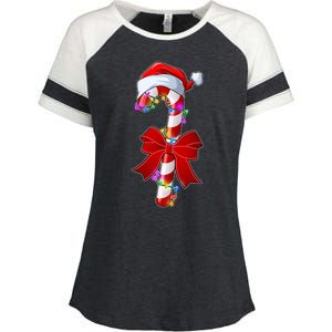 Cute Christmas Candy Cane Enza Ladies Jersey Colorblock Tee